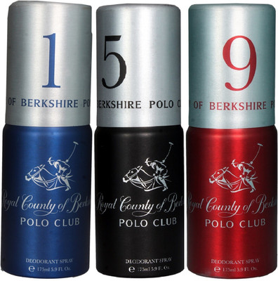 

Royal County of Berkshire Polo Club RCBPC Deo No-1, 5 & 9 Deodorant Spray - For Men(525 ml, Pack of 3)
