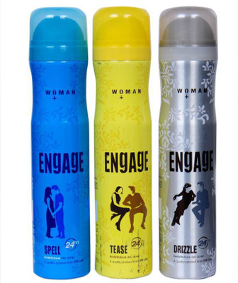 

Engage Spell + Tease + Drizzle Body Spray - For Women(450 ml, Pack of 3)