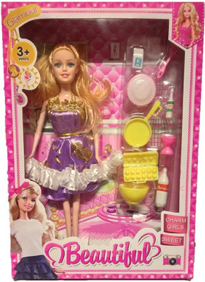 

August Beautiful Fashionable barbie cinderalla doll with kitchen accessories set for kids(Multicolor)