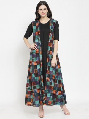 indibelle Women Printed Flared Kurta(Green, Black, Orange)