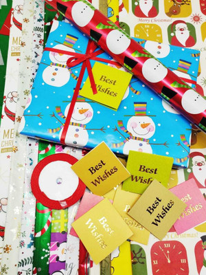 

Satyam Kraft (Pack of 10) Christmas gift wrapping paper with gift tag mix paper Gift Wrapper(Multicolor)