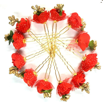 

Bella Hararo 12pc Red Flowers Hair Juda Pins Accessories Women & Girls Party Wear Juda Hair Bun Pins/Bun Maker Hair Accessories Hair Pin(Red)