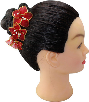 

Ear Lobe & Accessories 3 RED Colour Flowers Hair Accessories for Women Wedding Hair Pin(Red)