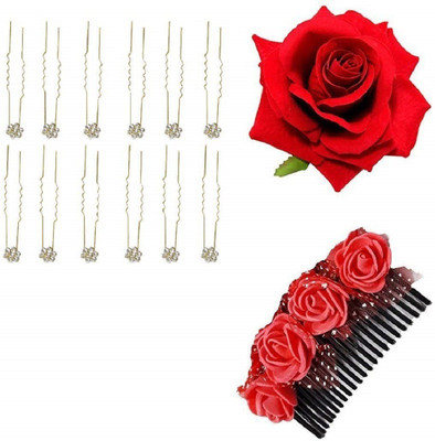 

Chooz Designer Studio Golds Bamboo Rose Pin Hair Clip Red for Women Hair Clip, Hair Pin(Red)