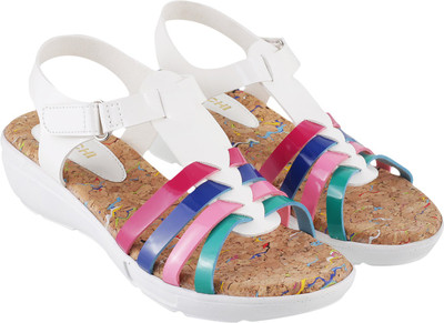 

Mochi Girls Velcro Strappy Sandals(Multicolor, 76;white/muly