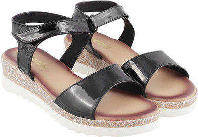 

Mochi Girls Velcro Strappy Sandals(Black, 11;black