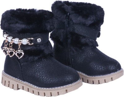

FEETWELL Girls Slip on Casual Boots(Black