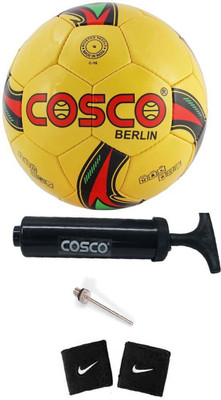

Cosco Combo of Football ( Berlin : Size -5 ) (Color on Availability), ( 1 Pump ), ( 2 Band ) Football Kit