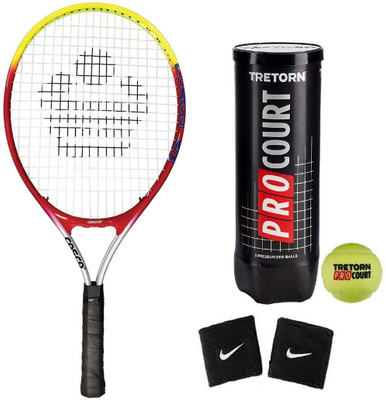 

Cosco Drive 23 ( Junior Size ) ( Age Group 6 to 8 Years ) Tennis Racquet ( Color on Availability) with Tennis Ball " Tretorn Pro Court " 2 Band Tennis Kit