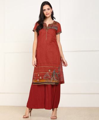 biba-women-printed-straight-kurtamaroon