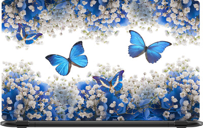 

Lapower Blue butterflies with white flowers Vinyl Laptop Decal 15.6