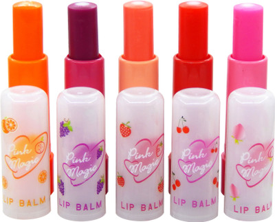 

firstzon™ Fruit extract lip balm set of 5 peach, mix berry, orange, strawberry, cherry(Pack of: 5, 3 g)