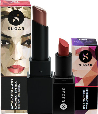 

Sugar Cosmetics Nothing Else Matter Longwear Lipstick(01 Browning Glory and 09 Better Call Salmon)