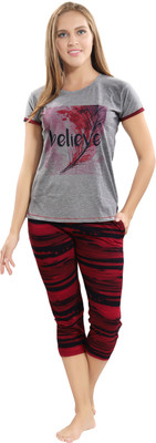 AV2 Women Printed Grey Top & Capri Set Flipkart