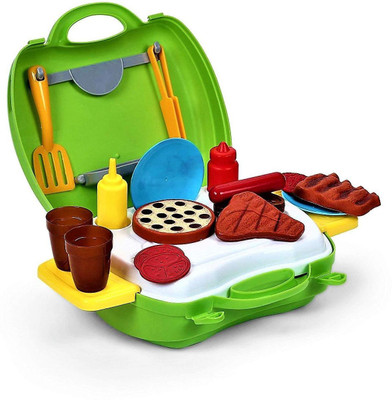 

Toy Arena Pretend Play Series BBQ Kitchen Playset - Barbecue Grill Tools Toy for Kids - 23Pcs Role Play Set in Portable Travel Suitcase