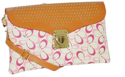 

minaar Women Casual, Evening/Party, Formal White, Pink, Brown Leatherette Sling Bag, Brown;pink;white