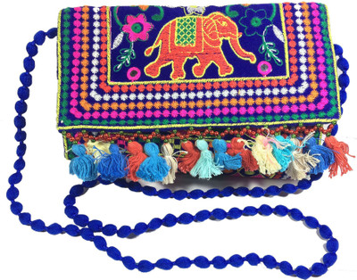 

VeePlay Women Casual Blue, Multicolor Brocade Sling Bag