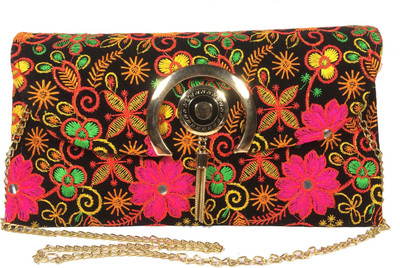 

VeePlay Women Evening/Party, Casual Multicolor, Black Brocade Sling Bag, Black;multicolor