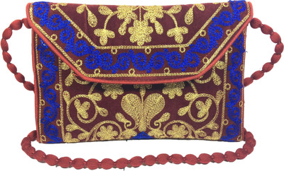 

VeePlay Women Casual Maroon, Multicolor Brocade Sling Bag