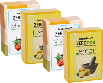 

Healthbuddy Zerotox Herbal Lemon Soap + Mix Fruit Soap (4 Packs of 100 gm Each)(400 g, Pack of 4)