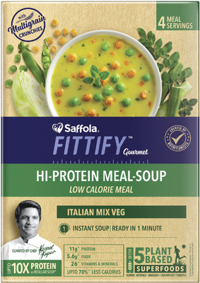 

Saffola Fittify Gourmet Hi Protein Italian Mix Veg Meal-Soup(212 g)