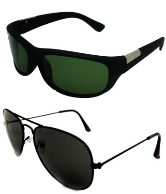 BARBARIK Wrap-around, Aviator Sunglasses(For Men & Women, Black, Black)