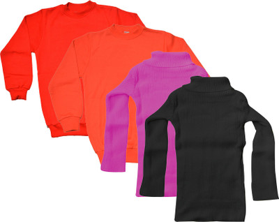 IndiWeaves Solid Turtle Neck Casual Boys & Girls Multicolor Sweater