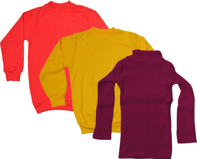 IndiWeaves Solid Turtle Neck Casual Boys & Girls Multicolor Sweater