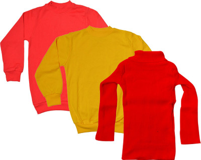 IndiWeaves Solid Turtle Neck Casual Boys & Girls Multicolor Sweater