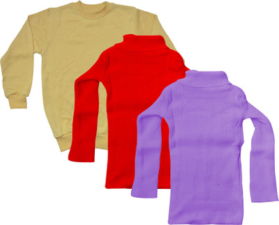 IndiWeaves Solid Turtle Neck Casual Boys & Girls Multicolor Sweater