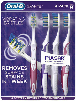 

Oral-B 3D White Luxe 4 Pack Pulsar Battery Powered Ultra Soft Toothbrush(Pack of 4)