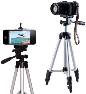

m s megaslim Tripod-3110 Adjustable Aluminium High Quality Lightweight Camera Stand With Three-Dimensional Head & Quick Release Plate For Video Cameras, Portable Tripod With Mobile Holder Clip Holder for all Smartphones Tripod(Silver, Black, Supports Up t