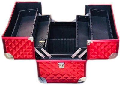 

fundatraders Funda Traders Big Red professional cosmetic vanity box with Key lock professional vanity box, travelling makeup box, professional makeup box Vanity Box(Red)