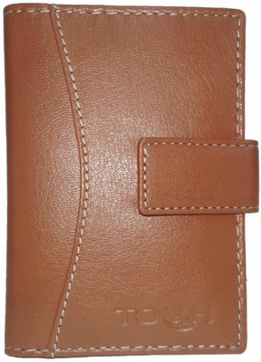 

TOUGH Men Tan Genuine Leather Card Holder(12 Card Slots), Cognac/white-s