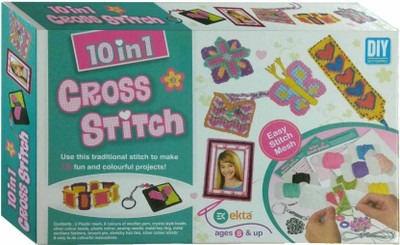 

Ekta a Cross Stitch 10 in 1 Art and Craft Game Girls Playing Gift Kids Traditional Stitching Game to make 10 colourful projects