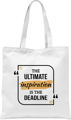 

Rawpockets Rawbags ' The Ultimate Inspiration Is The Deadline ' - White Tote Bag Shoulder Bag(White, 5 L)