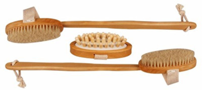 

BS-MALL 3PCS Bath Brush Set Boar Bristle With Detachable Curved Long Handle Bamboo Bath Shower Body Brush