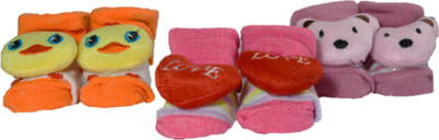 

N3 Baby Care Soft Booties / Socks 3 Pairs Booties(Toe to Heel Length - 10 cm Pink, Orange, Purple), Orange;pink;purple
