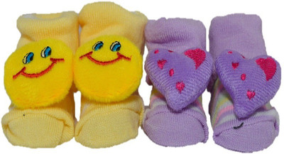 

N3 Baby Care Baby Booties/Socks 2 Pairs Booties(Toe to Heel Length - 10 cm Yellow, Puple), Puple;yellow