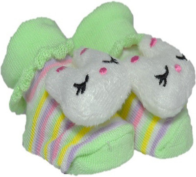 

N3 Baby Care Soft Booties / Socks 1 Pair Booties(Toe to Heel Length - 10 cm Green, White)