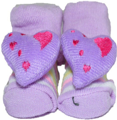

N3 Baby care Soft Booties /Socks Heart Design 1 Pair Booties(Toe to Heel Length - 10 cm Purple, White)