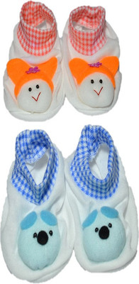

N3 Baby Care Soft Baby Booties / Socks 2 Pairs Booties(Toe to Heel Length - 10 cm Orange, Blue), Blue;orange