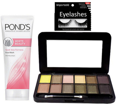 

Importedd Eyelashes & 10 Eyeshadow Palette, Pond's White Beauty Spot-Less Fairness Face Wash(Set of 3)