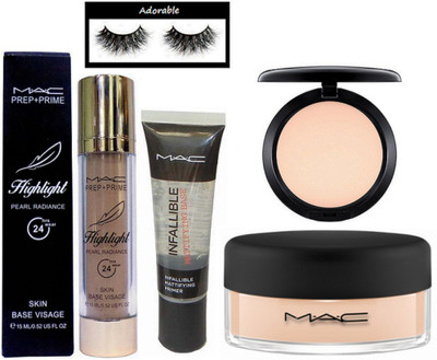 

Adorable eyelashes, mac skin base visage highlight , inffallible primer , loose powder and compact ( set of 5 )(Set of 5)