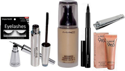

Importedd Eyelashes, Mac Matchmaster Foundation, Brooke Candy Eyeliner & Mascara, Pen Eyeliner, Mousse, Nail Cutter(Set of 7)