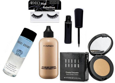 

Pink rebellion Eyelashes & Mac Face&Body Foundation & Eyeliner & Bobbi Brown Makeup Remover & Concealer(Set of 5)