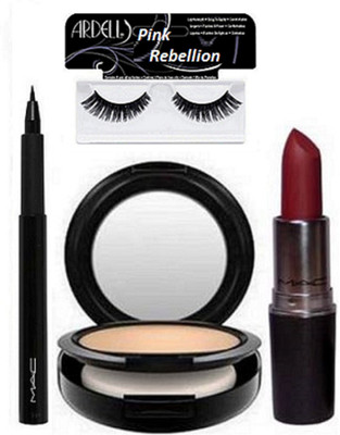 

Pink Rebellion Eyelashes & Mac Pen Eyeliner & Compact With Matte Lipstick(Set of 4)