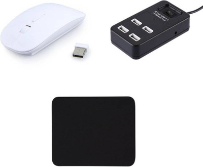 

FU4 Set Of Ultra Slim 2.4ghz Wireless Mouse, Mousepad With Portable 4-port HUB USB 2.0 Converter Adapter On/OFf Switch Combo Set (White, Black) Combo Set Combo Set