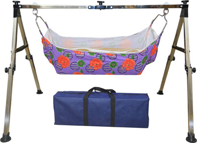 

Malani Stainless Steel Indian Style Ghodiyu Born Baby Cradle with Hammock(Silver)