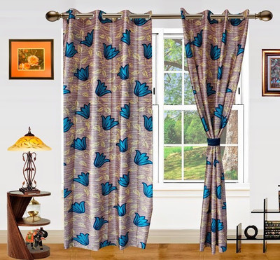 3% OFF on Dekor World 275 cm (9 ft) Polyester Long Door Curtain (Pack Of 2)(Floral, Blue)